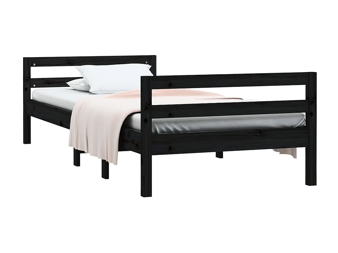 Lit-75x190 cm Noir Bois de pin massif EGGB77553