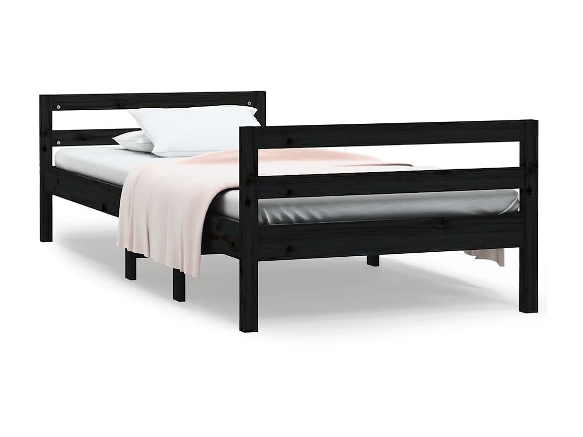 Cama 75x190 cm madera maciza de pino negro ES70890