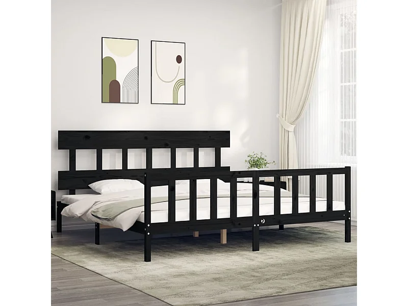 Bedframe met hoofdbord massief hout zwart 200x200 cm NL43301