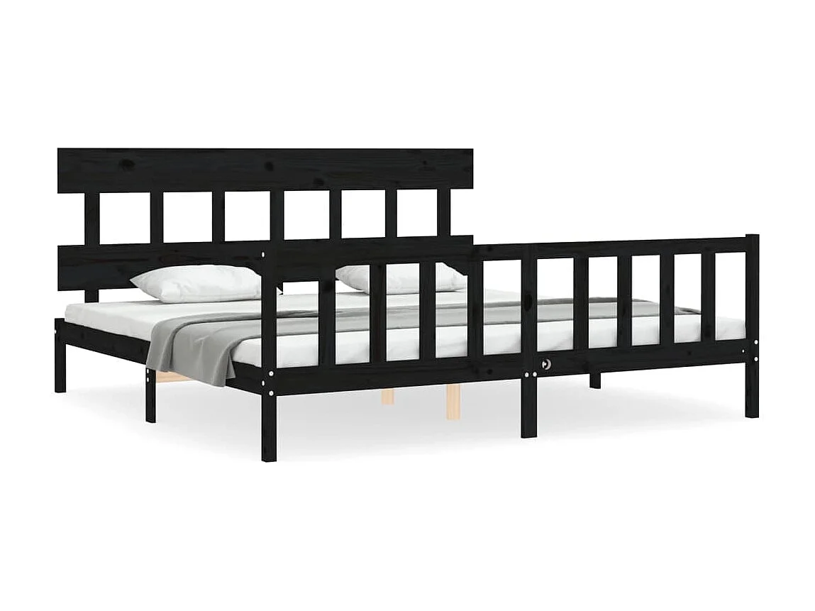 Lit-200x200 cm avec tête de lit noir bois massif EGGB43811