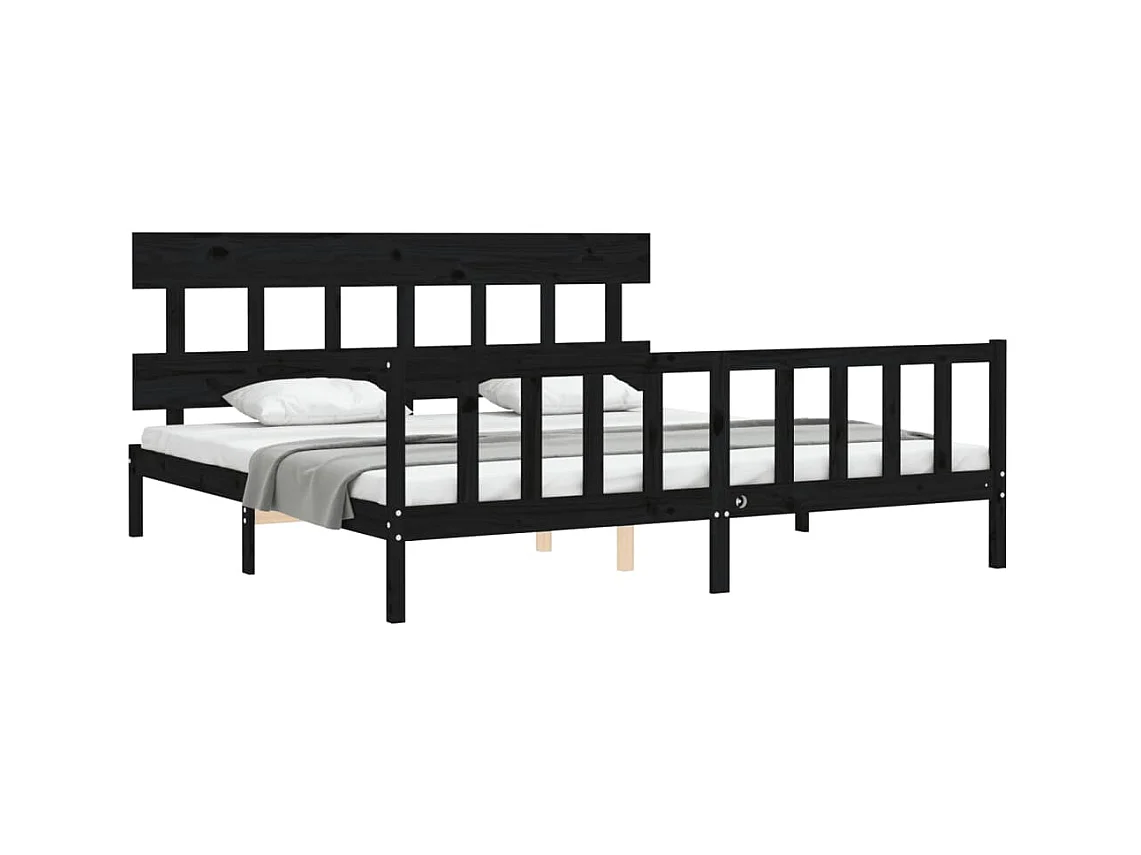 Cama com cabeceira 200x200 cm madeira maciça preto PT308063