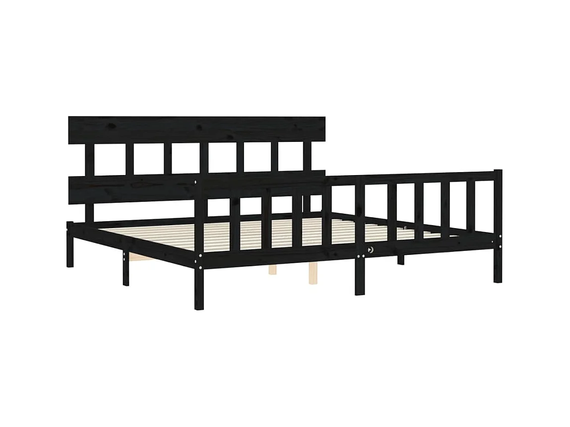 Cama com cabeceira 200x200 cm madeira maciça preto PT308063