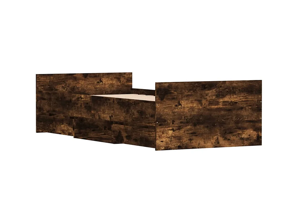 Lit-90x200 cm tête de lit et pied de lit chêne fumé EGGB18092