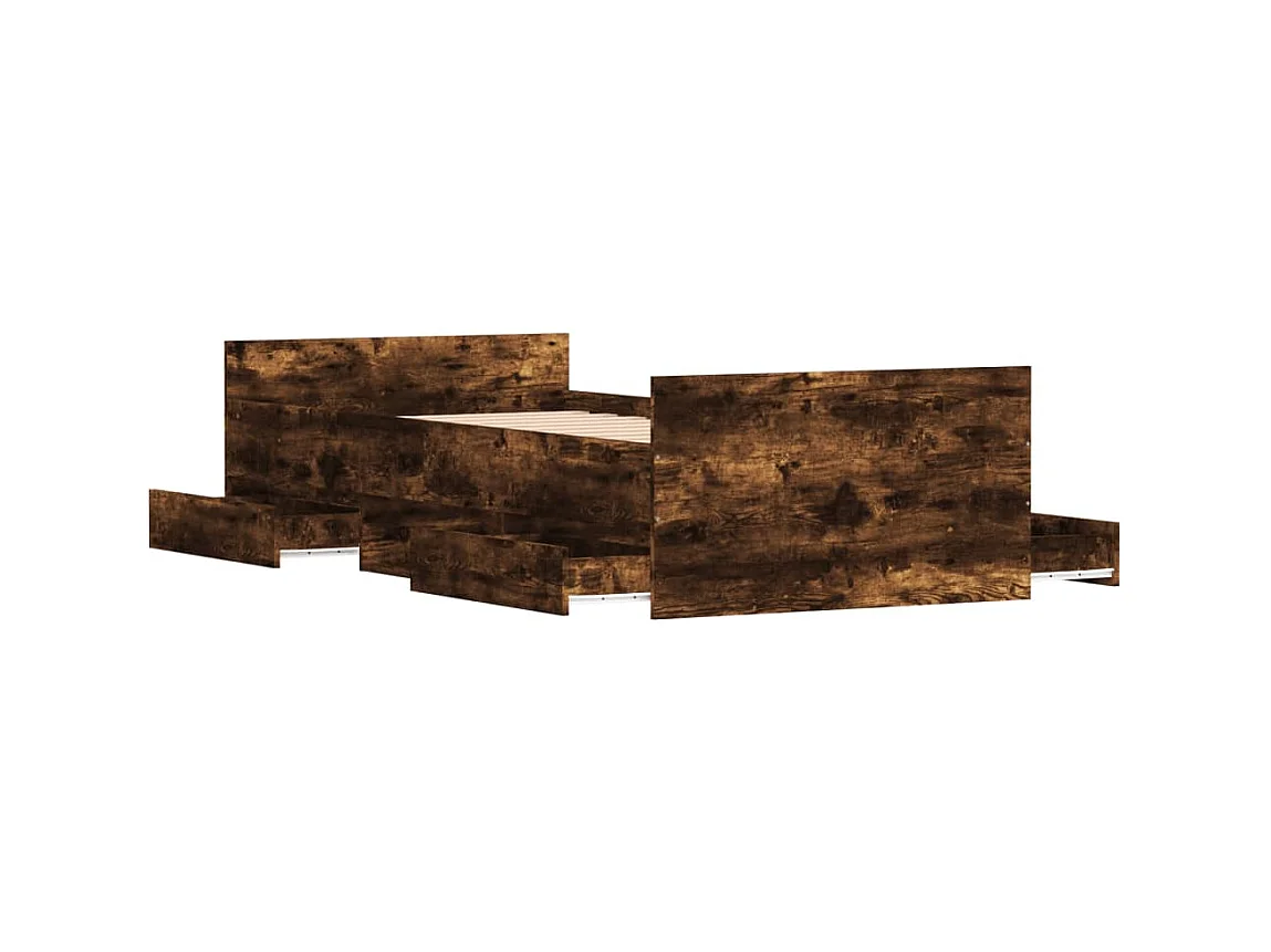 Lit-90x200 cm tête de lit et pied de lit chêne fumé EGGB18092