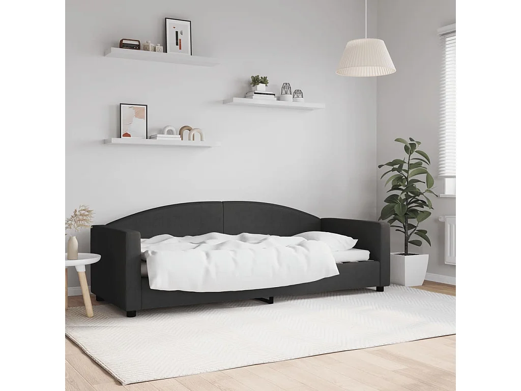 Cama 90x200 cm tela negro ES25795