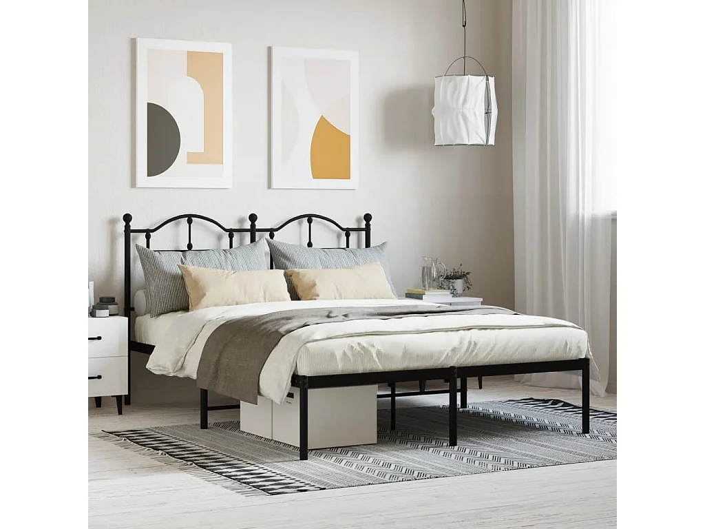 Lit-140x190 cm métal avec tête de lit noir EGGB98525