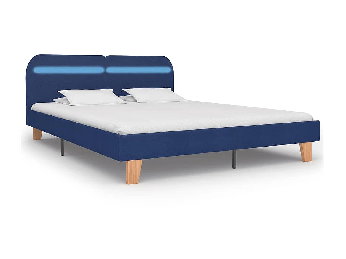 Cama 180x200 cm con LED tela azul ES31369