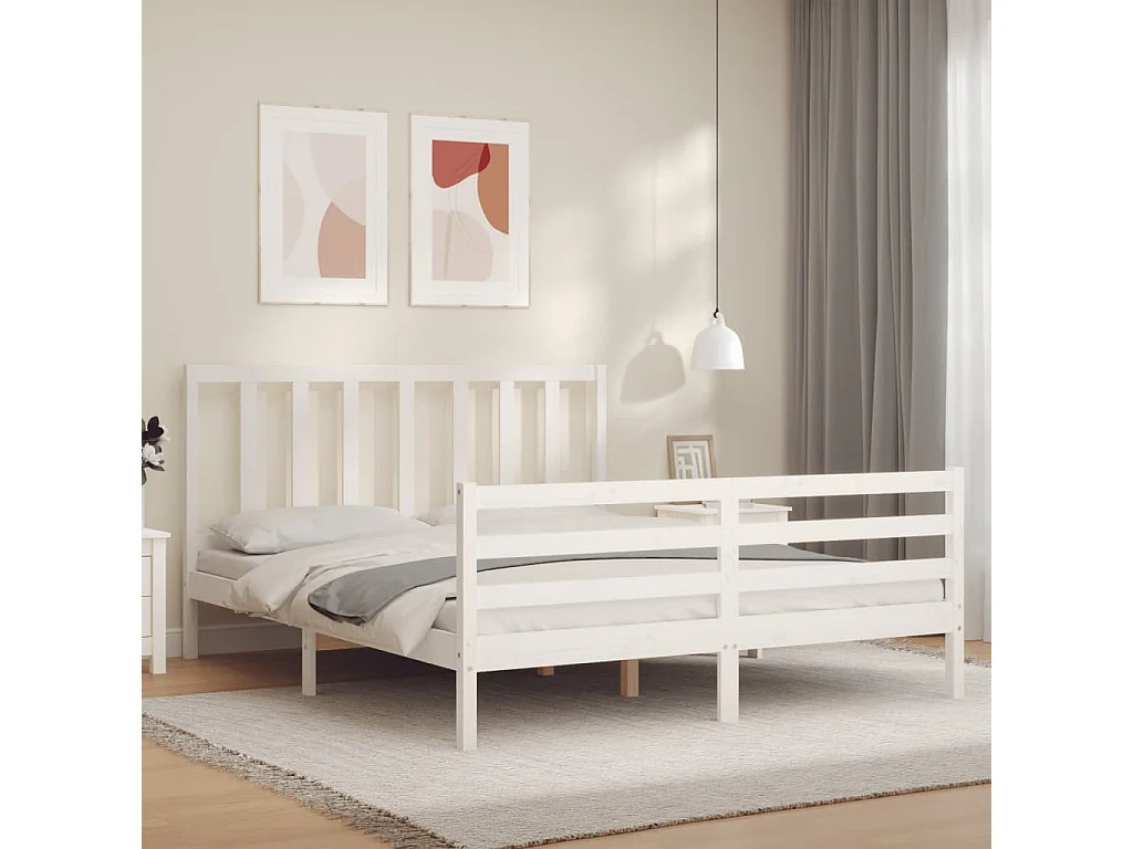 Lit-160x200 cm avec tête de lit blanc bois massif EGGB87299