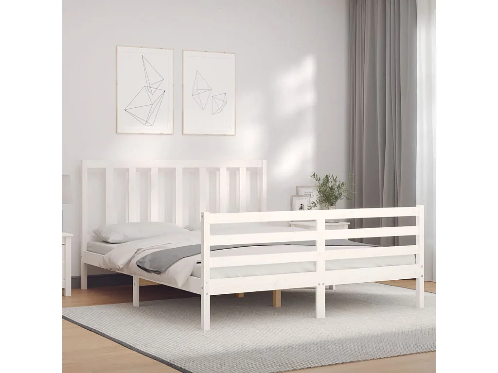 Lit-160x200 cm avec tête de lit blanc bois massif EGGB87299