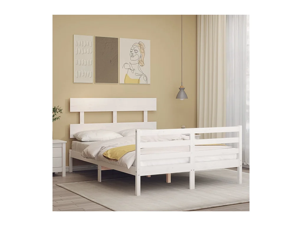 Lit-120x190 cm avec tête de lit blanc petit double bois massif EGGB82593