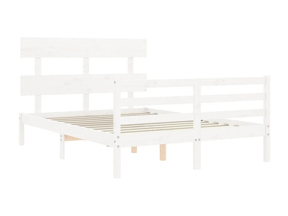 Cama de casal c/ cabeceira madeira maciça branco PT847487