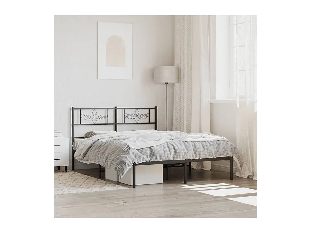 Lit-135x190 cm métal avec tête de lit noir EGGB24723