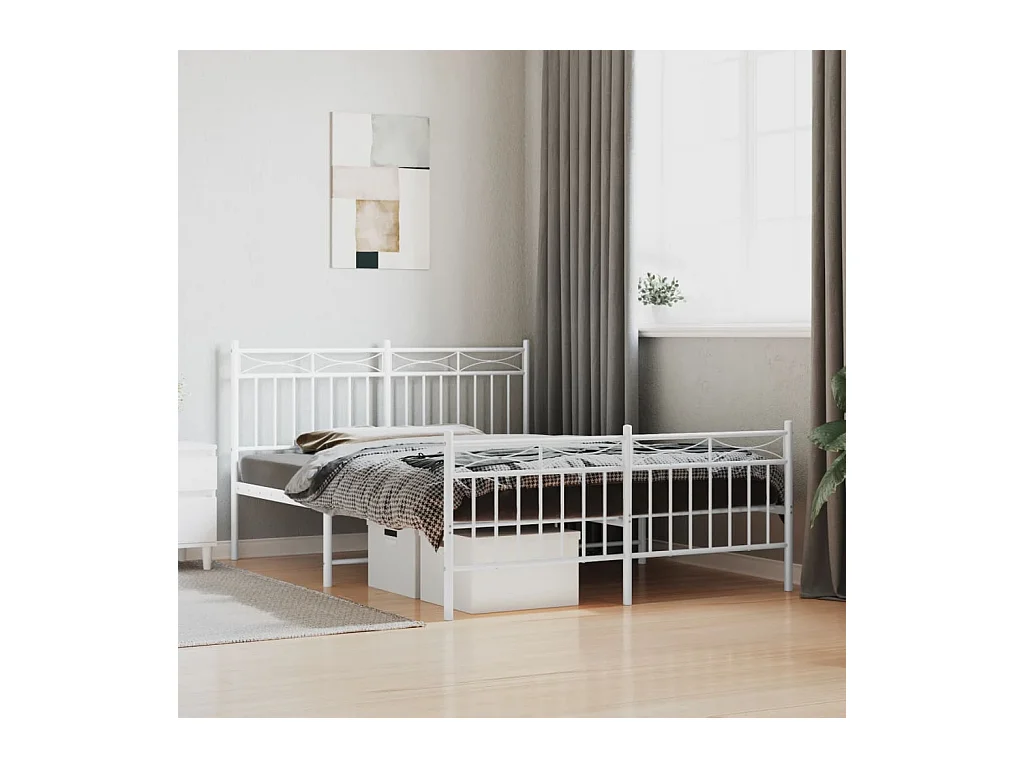 Lit-135x190 cm métal avec tête de lit/pied de lit blanc EGGB50127