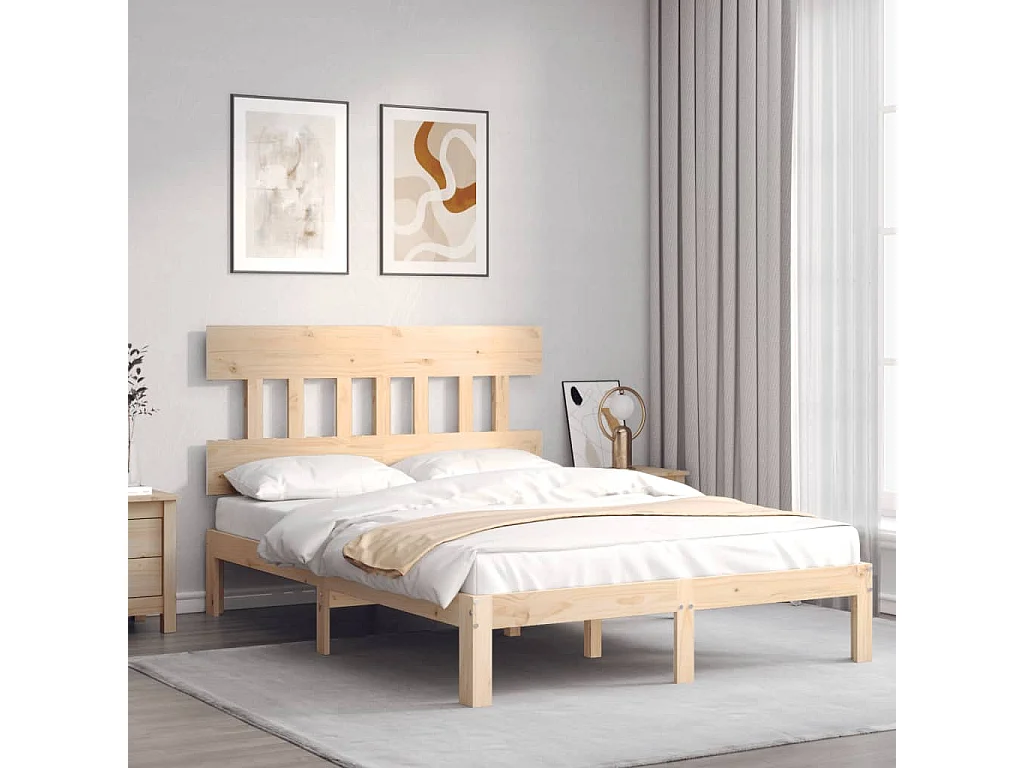 Cama com cabeceira 140x190 cm madeira maciça PT823032