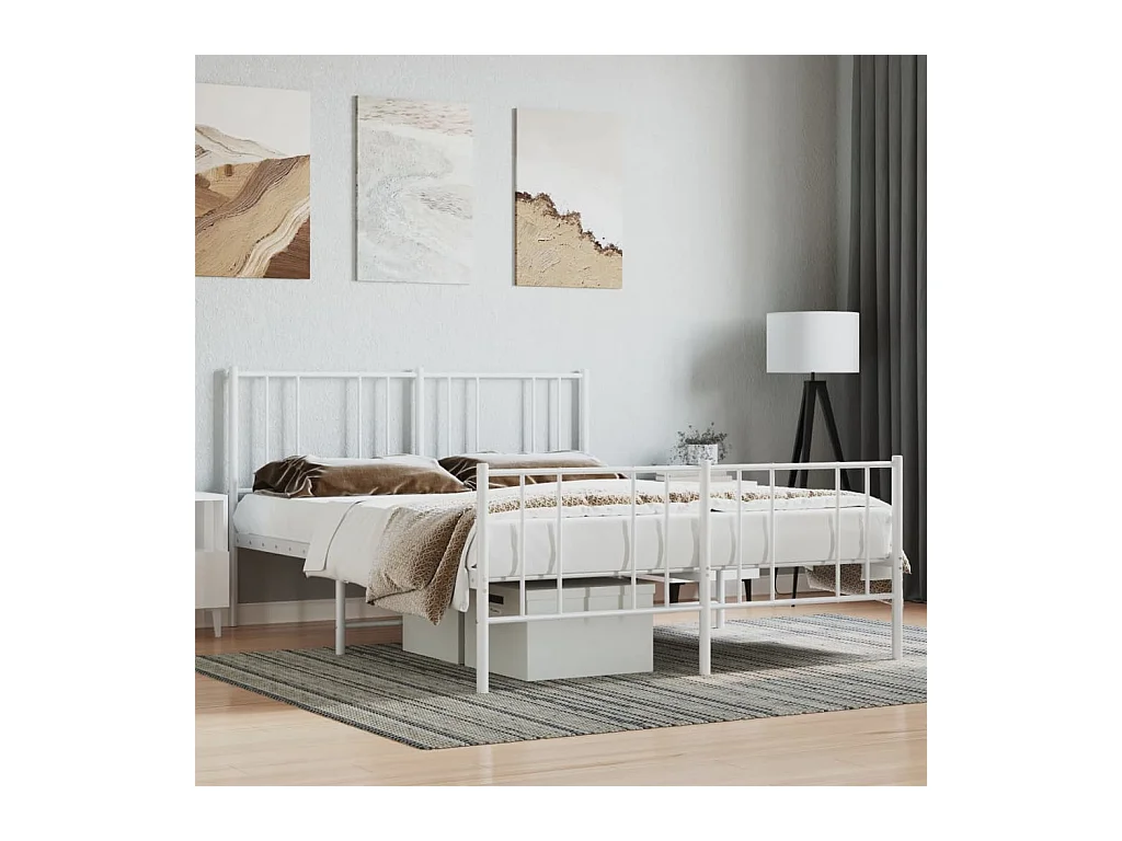 Cama 120x190 cm metal con cabecero y estribo blanco ES30881