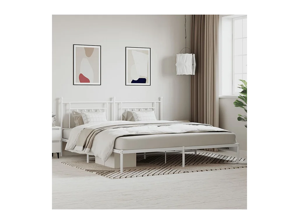Lit-200x200 cm métal avec tête de lit blanc EGGB86604