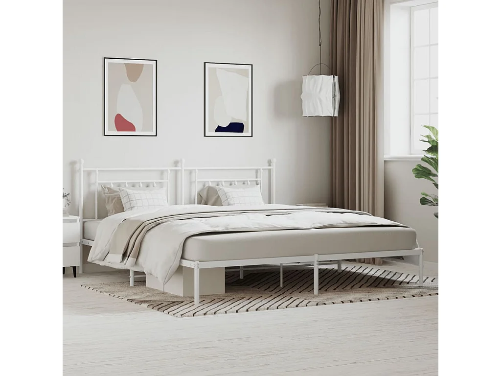 Cama com cabeceira 200x200 cm metal branco PT990112