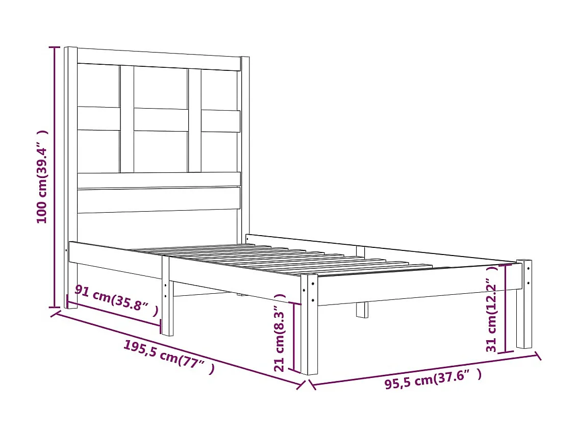 Bedframe massief grenenhout 90x190 cm NL50457