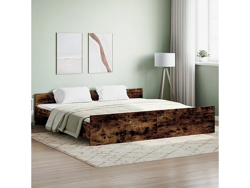Lit-180x200 cm tête de lit et pied de lit chêne fumé EGGB31291