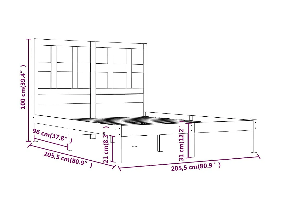 Bedframe massief grenenhout wit 200x200 cm NL37648