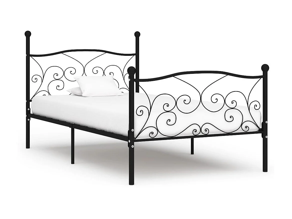 Cama com estrado de ripas 90x200 cm metal preto PT373280