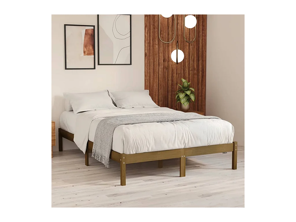 Lit-200x200 cm Marron miel Bois de pin massif EGGB21242