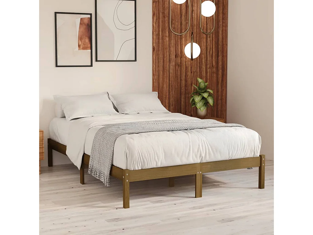 Lit-200x200 cm Marron miel Bois de pin massif EGGB21242