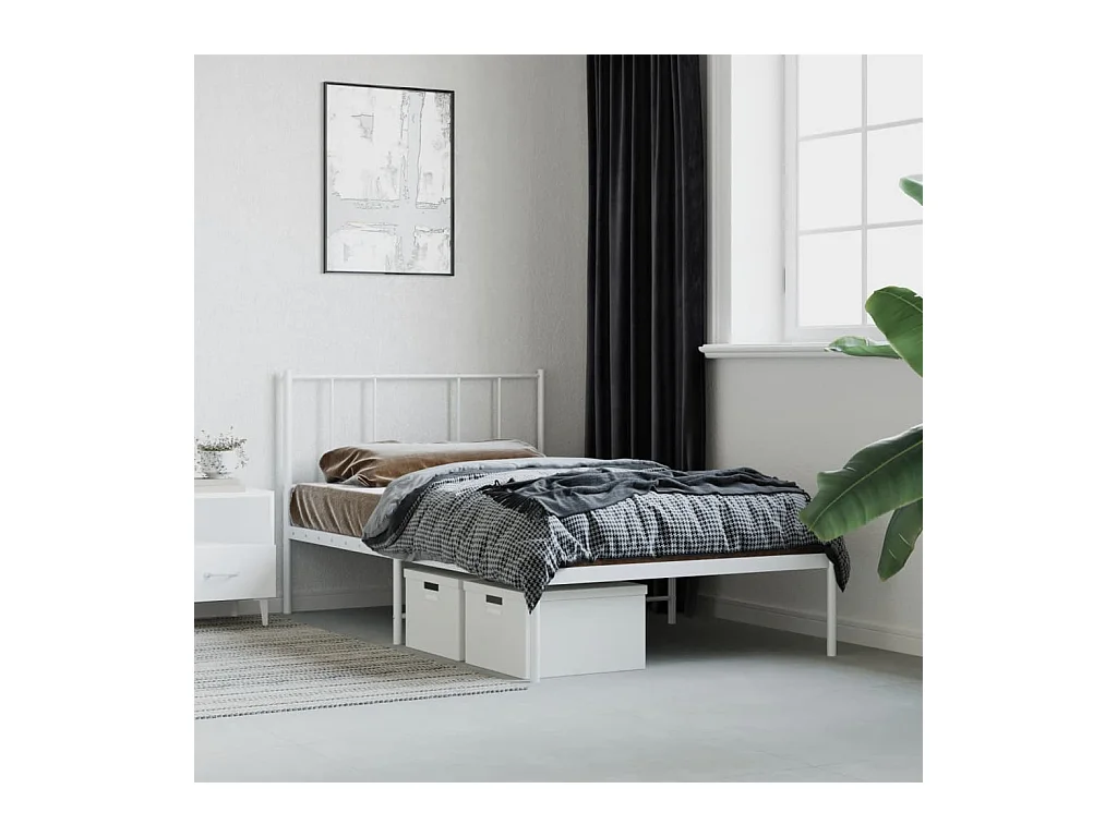 Lit-90x190 cm métal avec tête de lit blanc EGGB37234