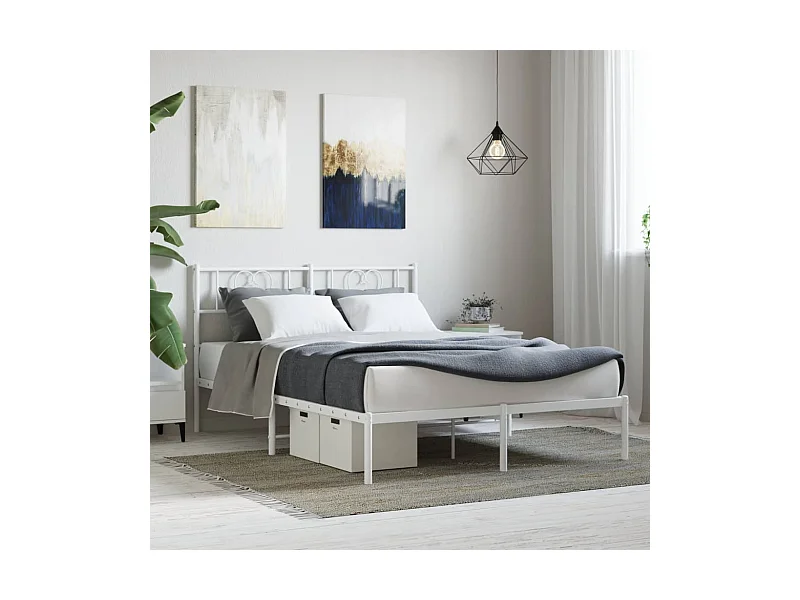 Lit-120x190 cm métal avec tête de lit blanc EGGB68185