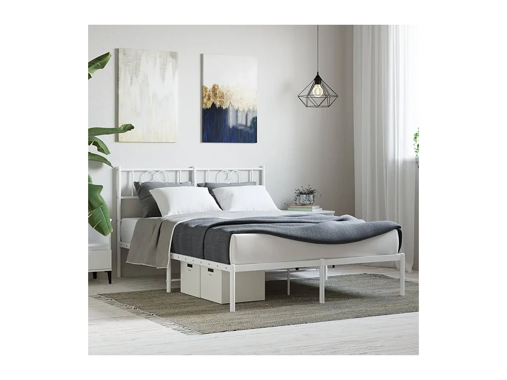 Lit-120x190 cm métal avec tête de lit blanc EGGB68185