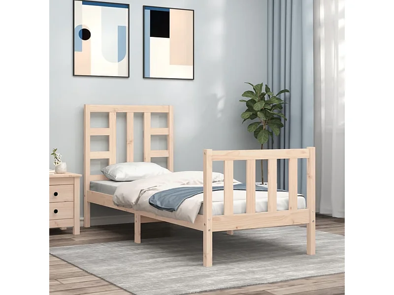 Cama de solteiro pequena c/ cabeceira madeira maciça PT805383