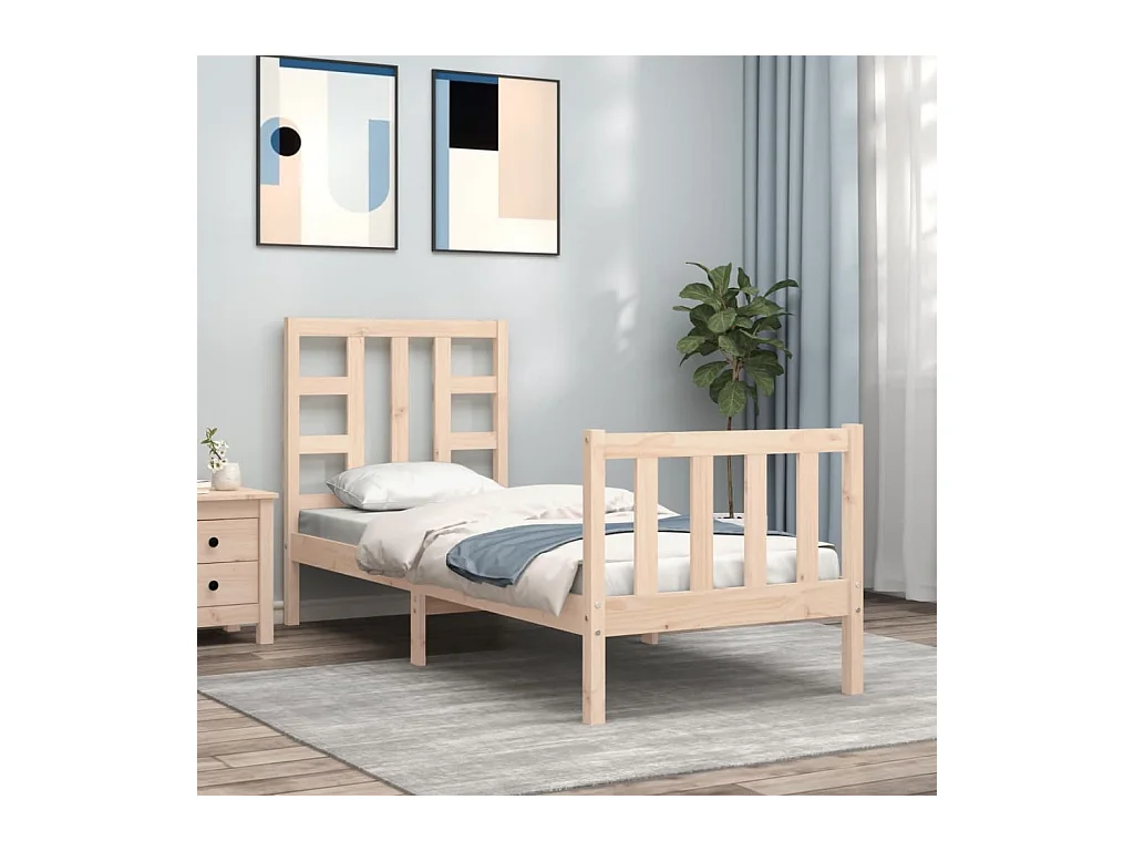 Lit-75x190 cm avec tête de lit petit simple bois massif EGGB35053