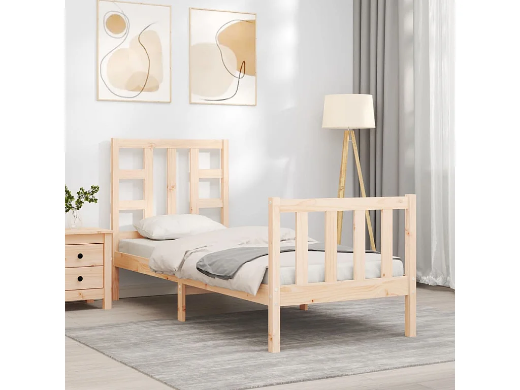 Lit-75x190 cm avec tête de lit petit simple bois massif EGGB35053