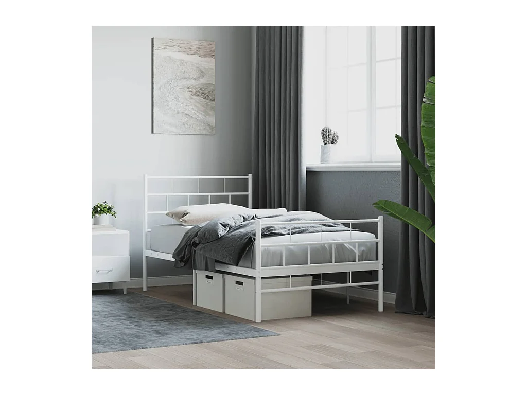 Lit-107x203 cm métal avec tête de lit/pied de lit blanc EGGB95829