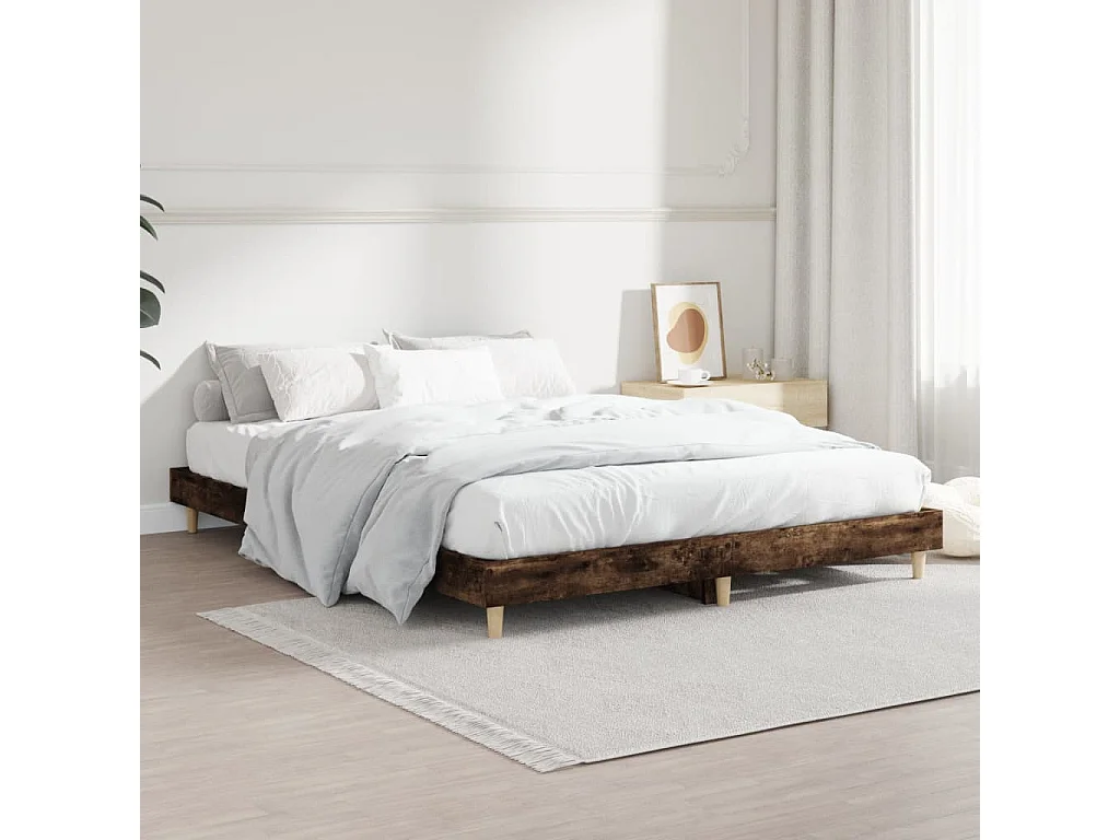 Lit-135x190 cm chêne fumé bois d'ingénierie EGGB74470