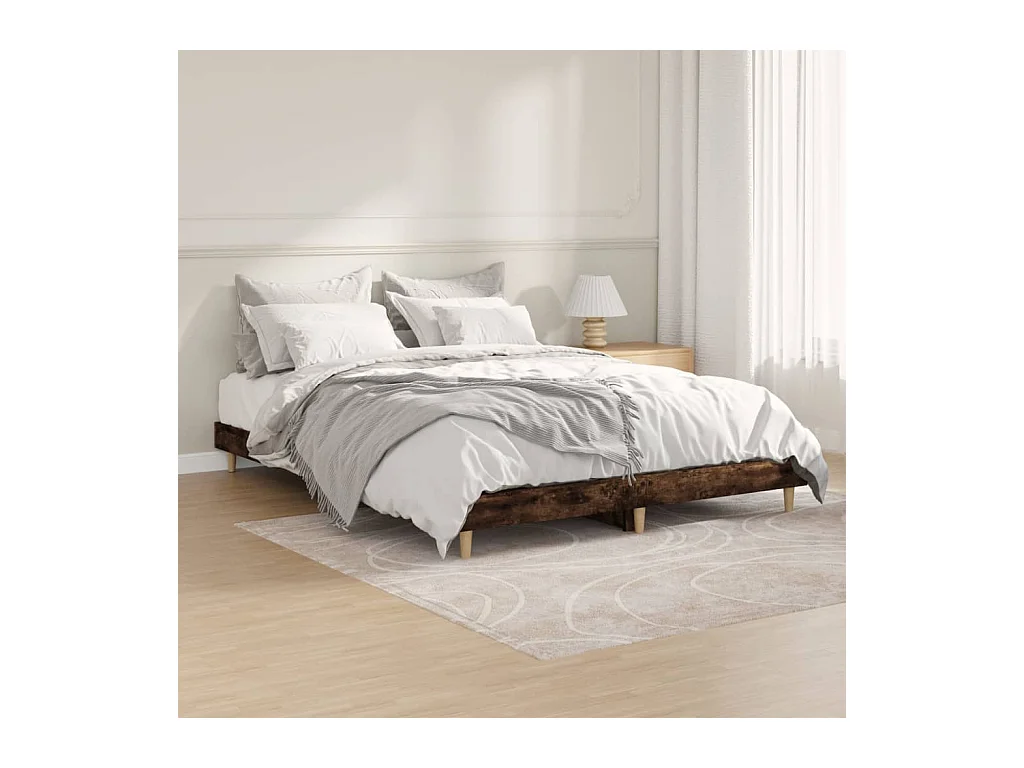 Lit-135x190 cm chêne fumé bois d'ingénierie EGGB74470