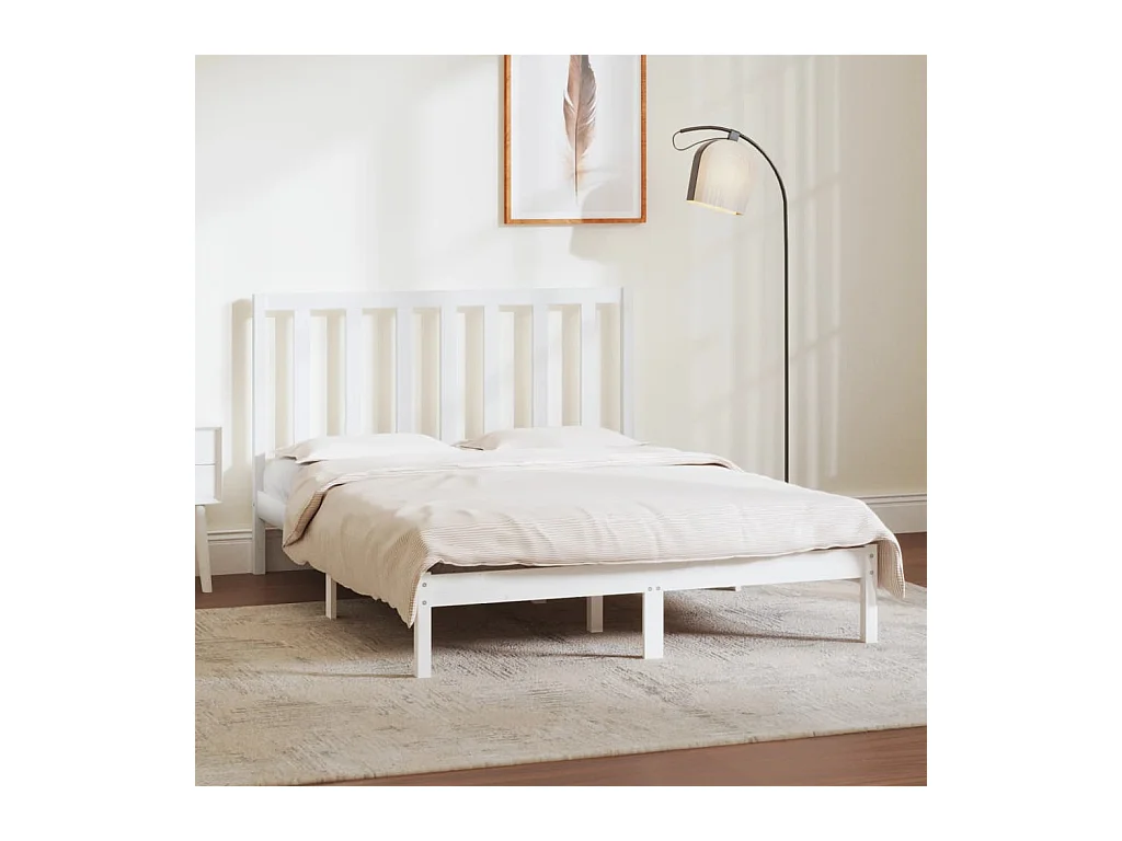 Lit-140x190 cm Blanc Bois de pin massif EGGB88818
