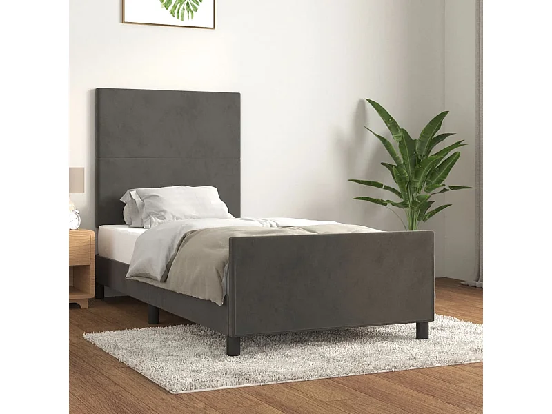 Cama 80x200 cm con cabecero terciopelo gris oscuro ES14902