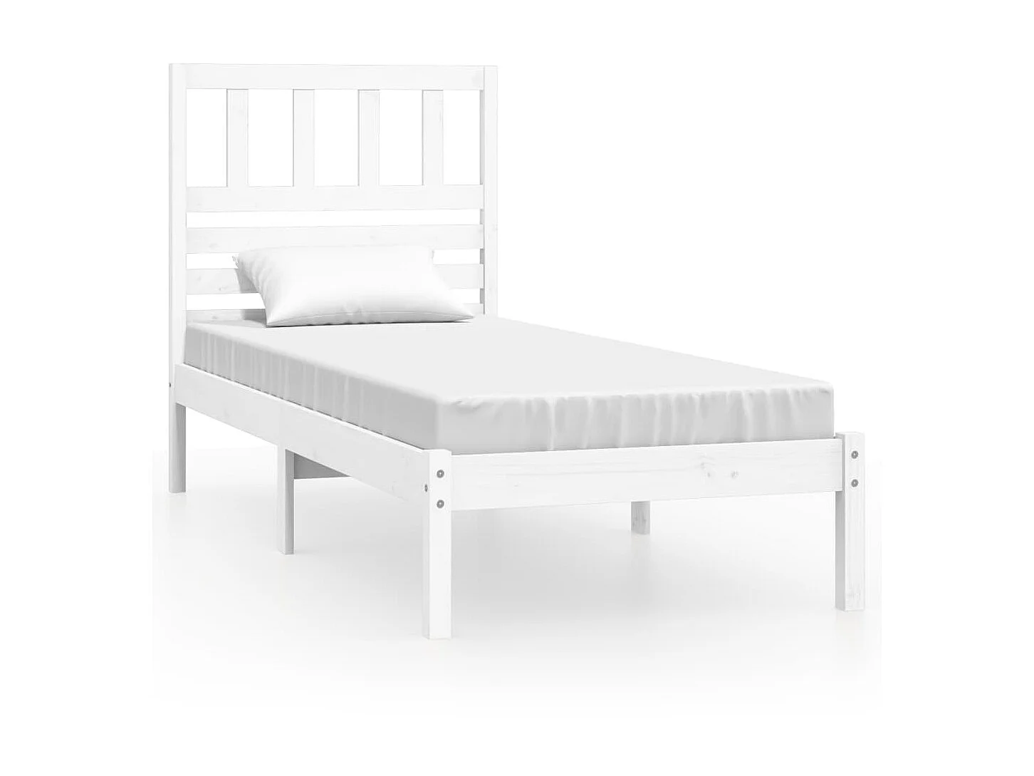Cama de solteiro pequena 75x190cm pinho maciço branco PT910664