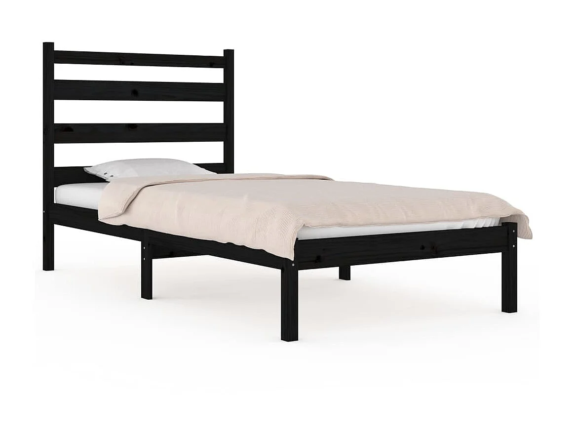 Lit-75x190 cm Noir Bois de pin massif Petit simple EGGB74067