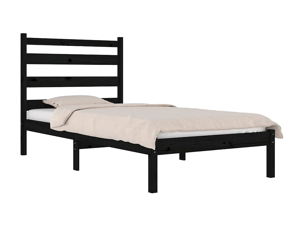 Lit-75x190 cm Noir Bois de pin massif Petit simple EGGB74067