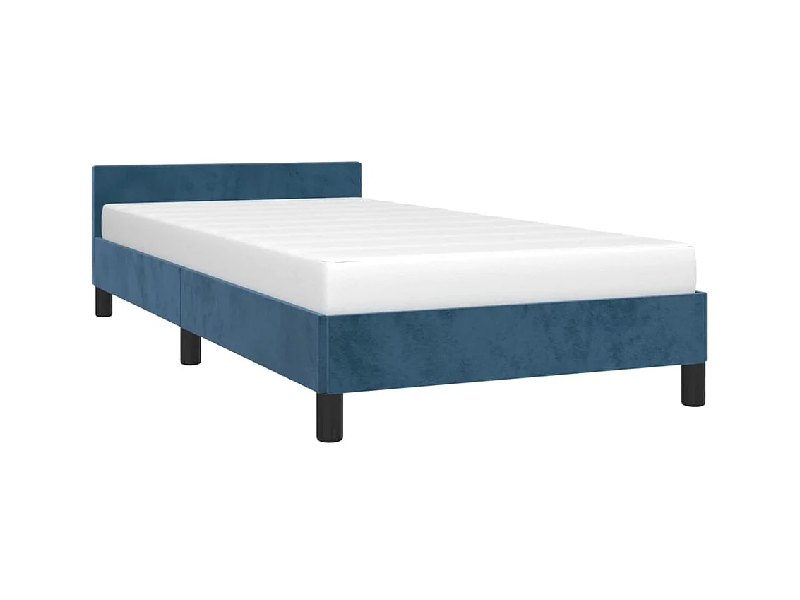 Lit-90x190 cm avec tête de lit Bleu foncé Velours EGGB48963