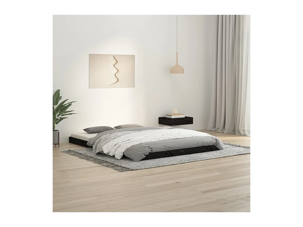 Lit-135x190 cm noir double bois de pin massif EGGB96666