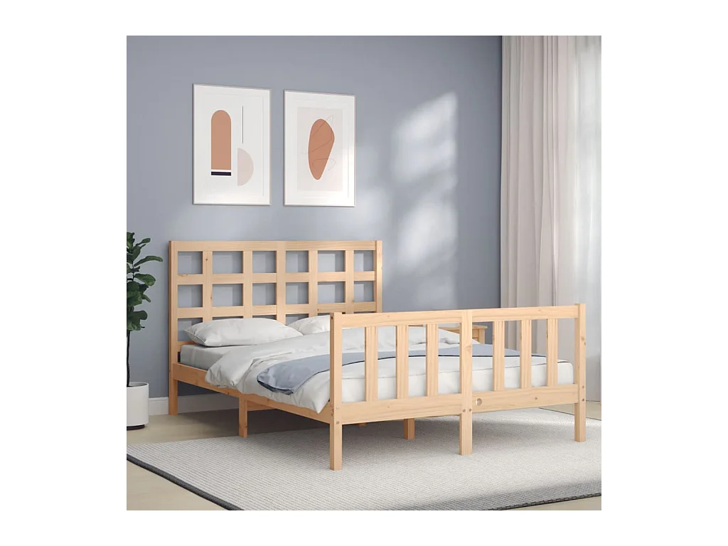 Lit-135x190 cm avec tête de lit double bois massif EGGB69141