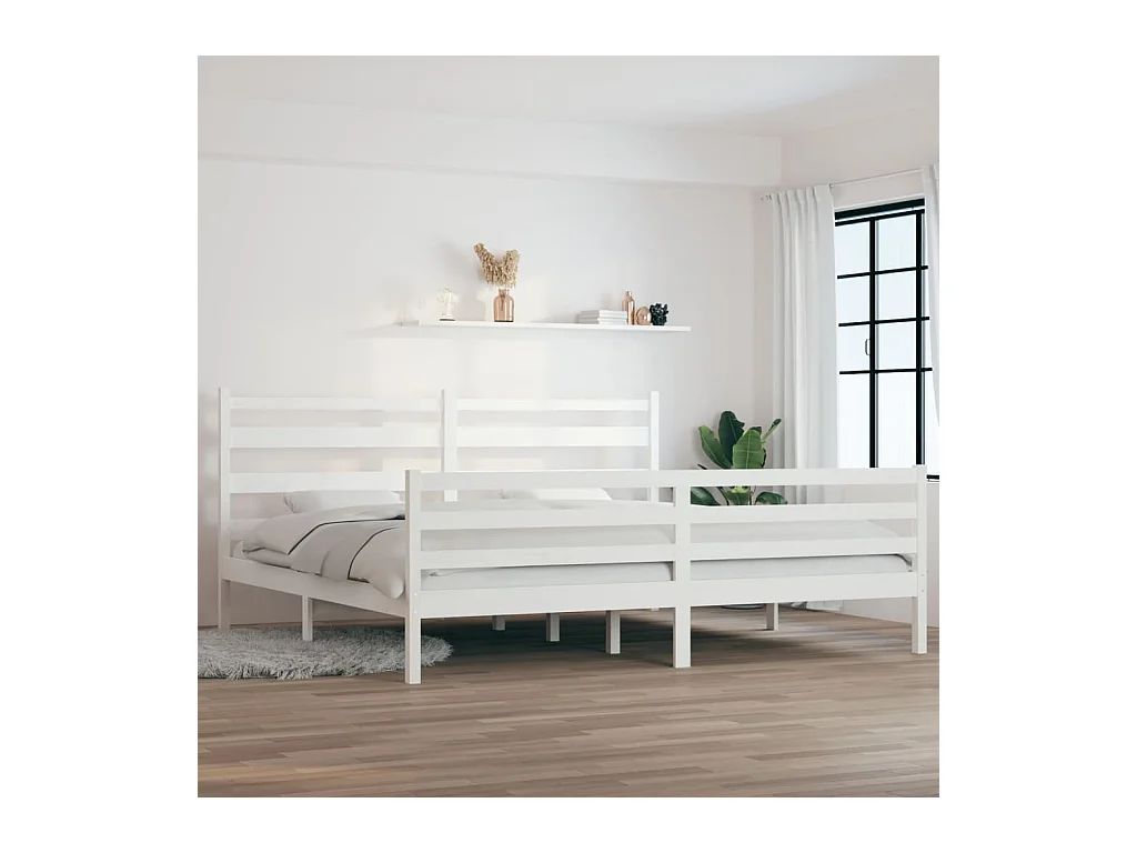Lit-200x200 cm Bois de pin massif Blanc EGGB79772