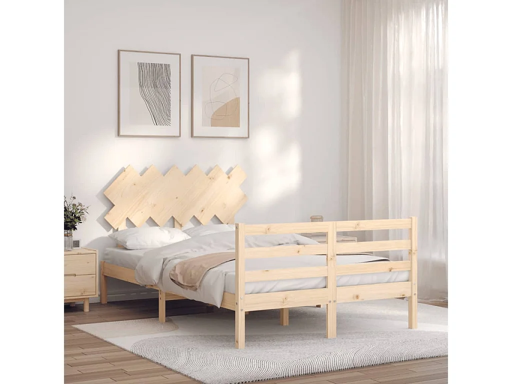 Lit-135x190 cm avec tête de lit double bois massif EGGB11032