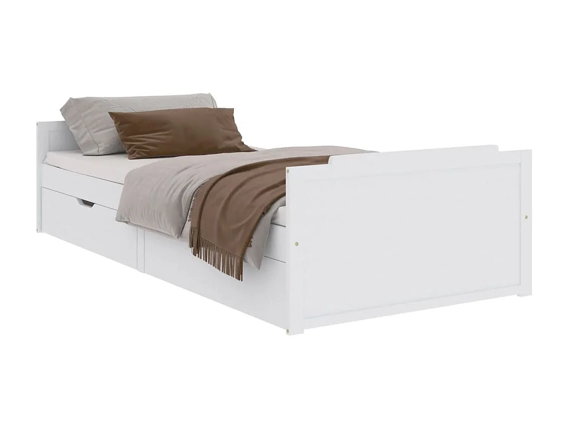 Lit-90x200 cm avec tiroirs Blanc Bois de pin massif EGGB78001