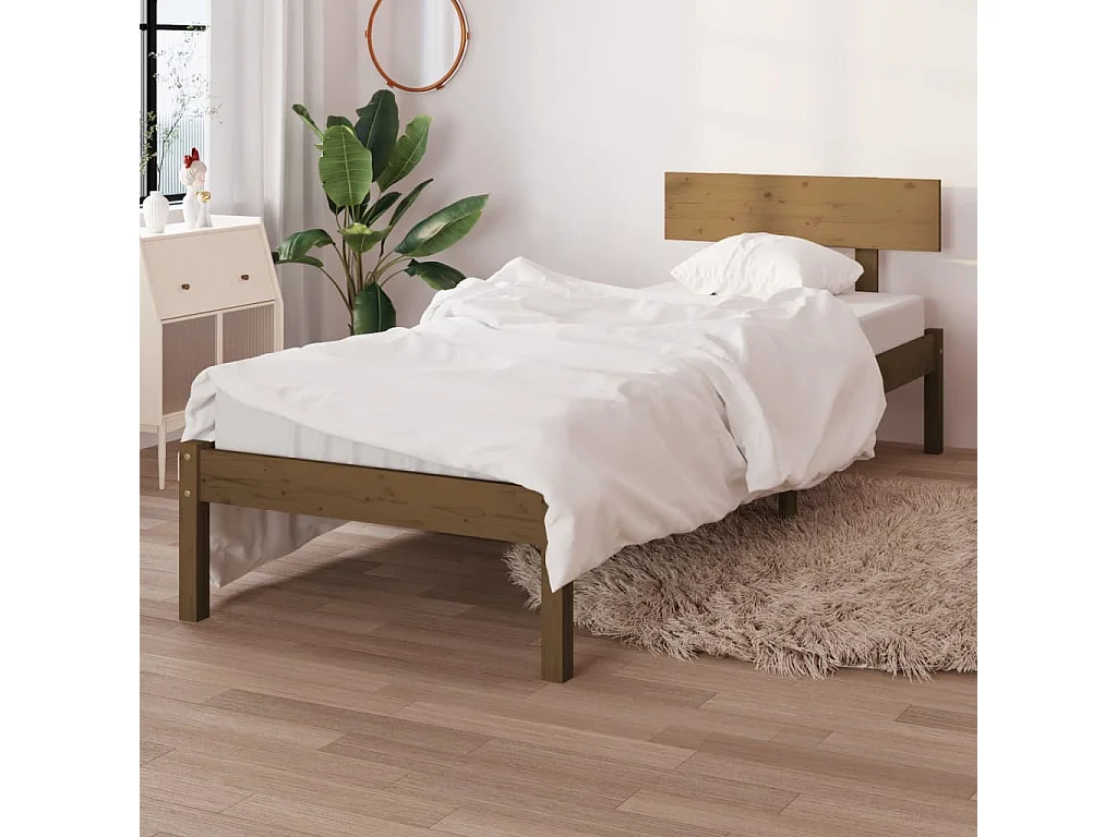 Lit-90x190 cm Marron miel Bois de pin massif UK simple EGGB78742