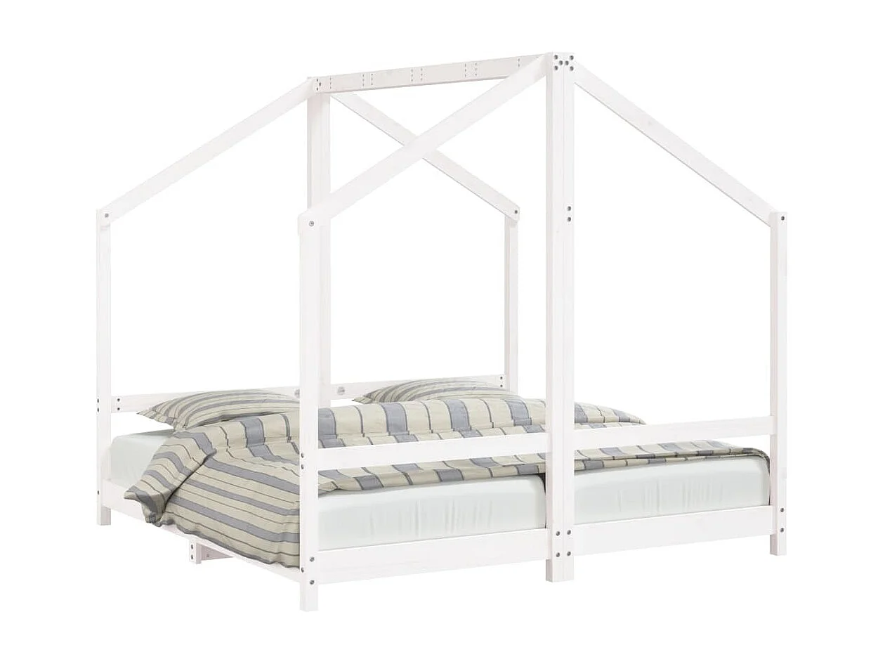 Lit-2x(80x160) cm pour enfant blanc bois de pin massif EGGB87060