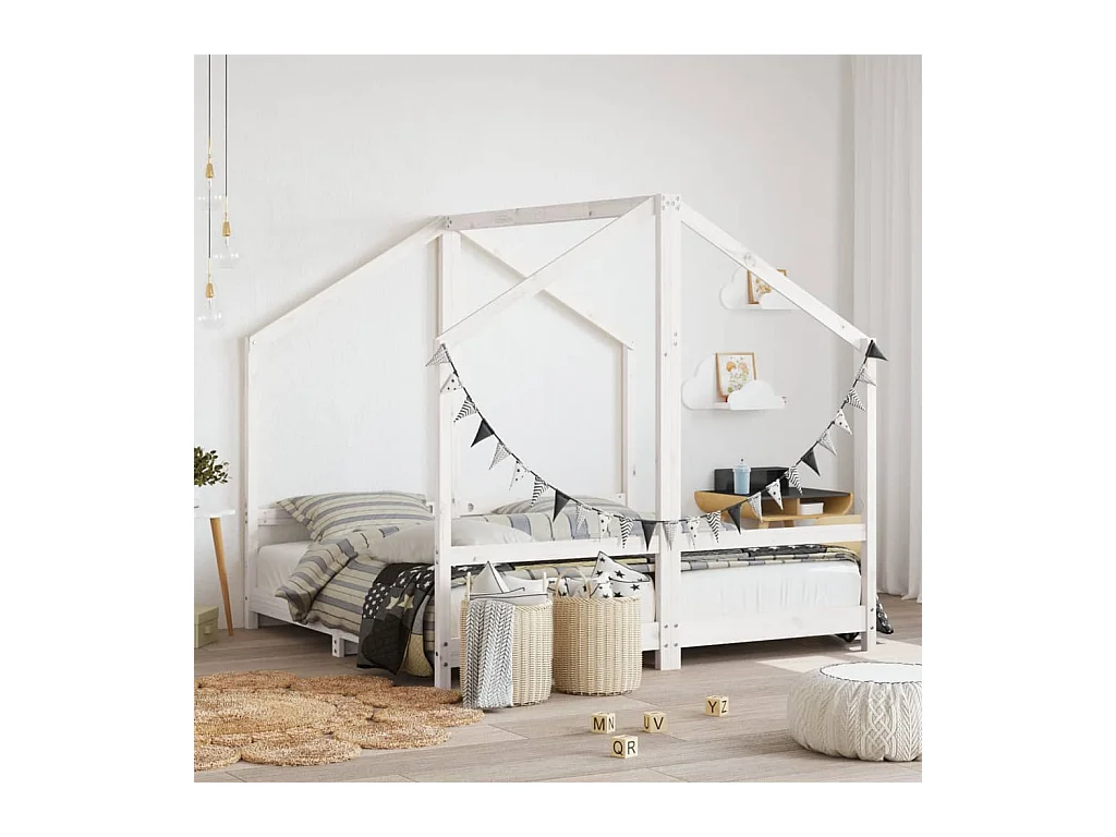 Lit-2x(80x160) cm pour enfant blanc bois de pin massif EGGB87060